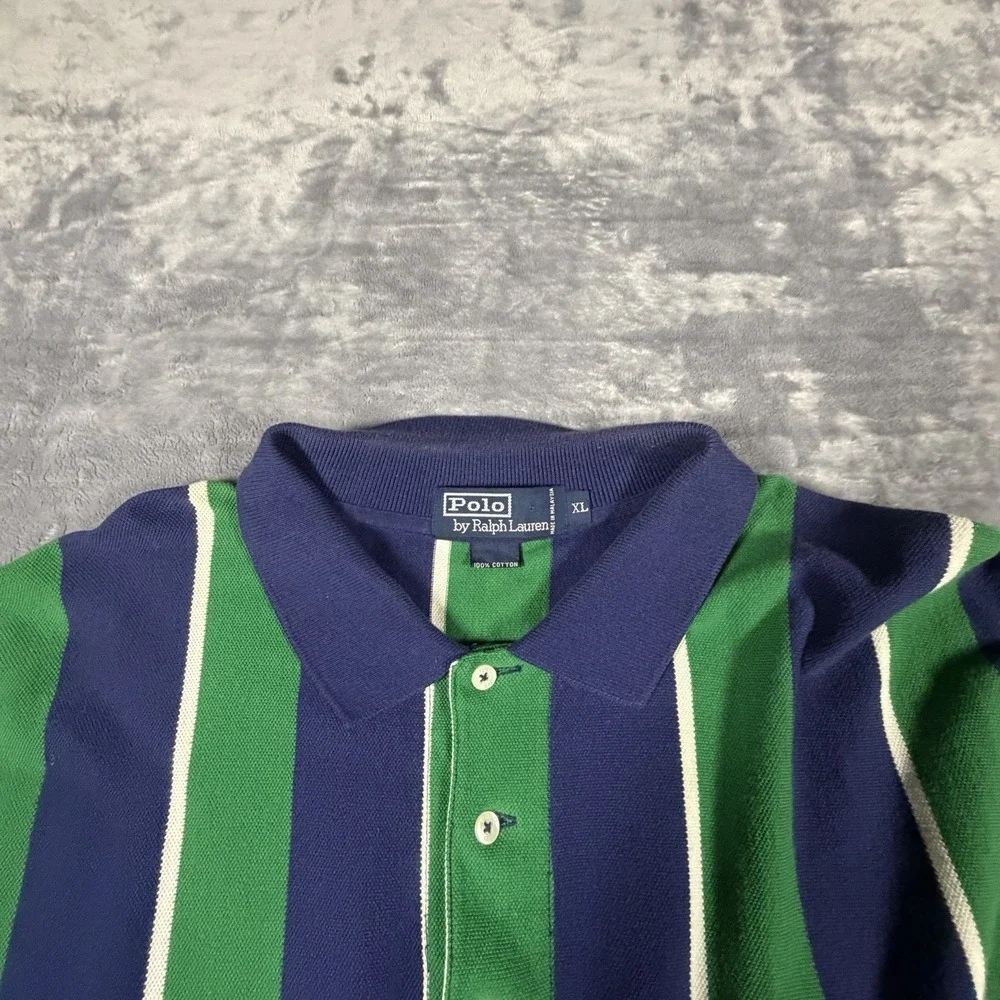 Vtg Polo Ralph Lauren Shirt Men's XL Stripes Crest Embroidery Preppy Y2K Knit